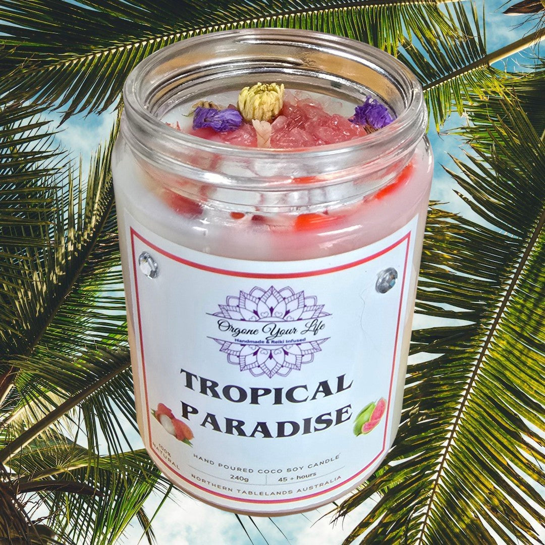 Strong Scented TROPICAL PARADISE Marbled Organic Coco Soy Wax Candles Hand poured - 240g/280G/330G