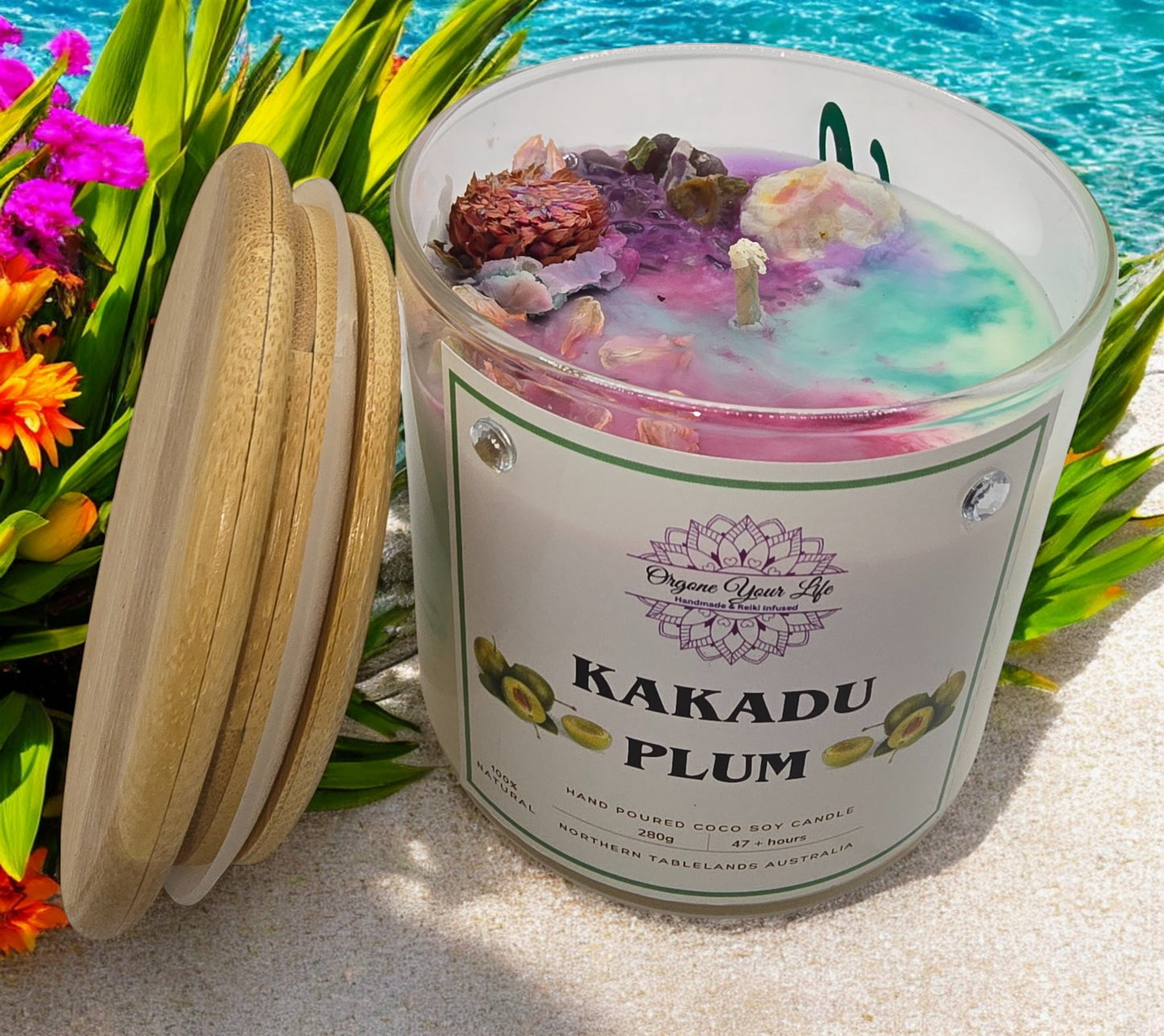 Strong Scented KAKADU PLUM Marbled Organic Coco Soy Wax Candles 185g/280g/330g