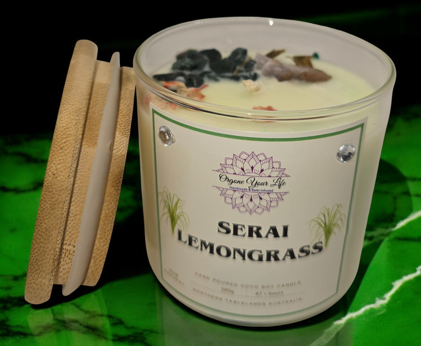 Strong Scented ZESTY SERAI LEMONGRASS Marbled Organic Coco Soy Wax Candles 185G/280g/330g
