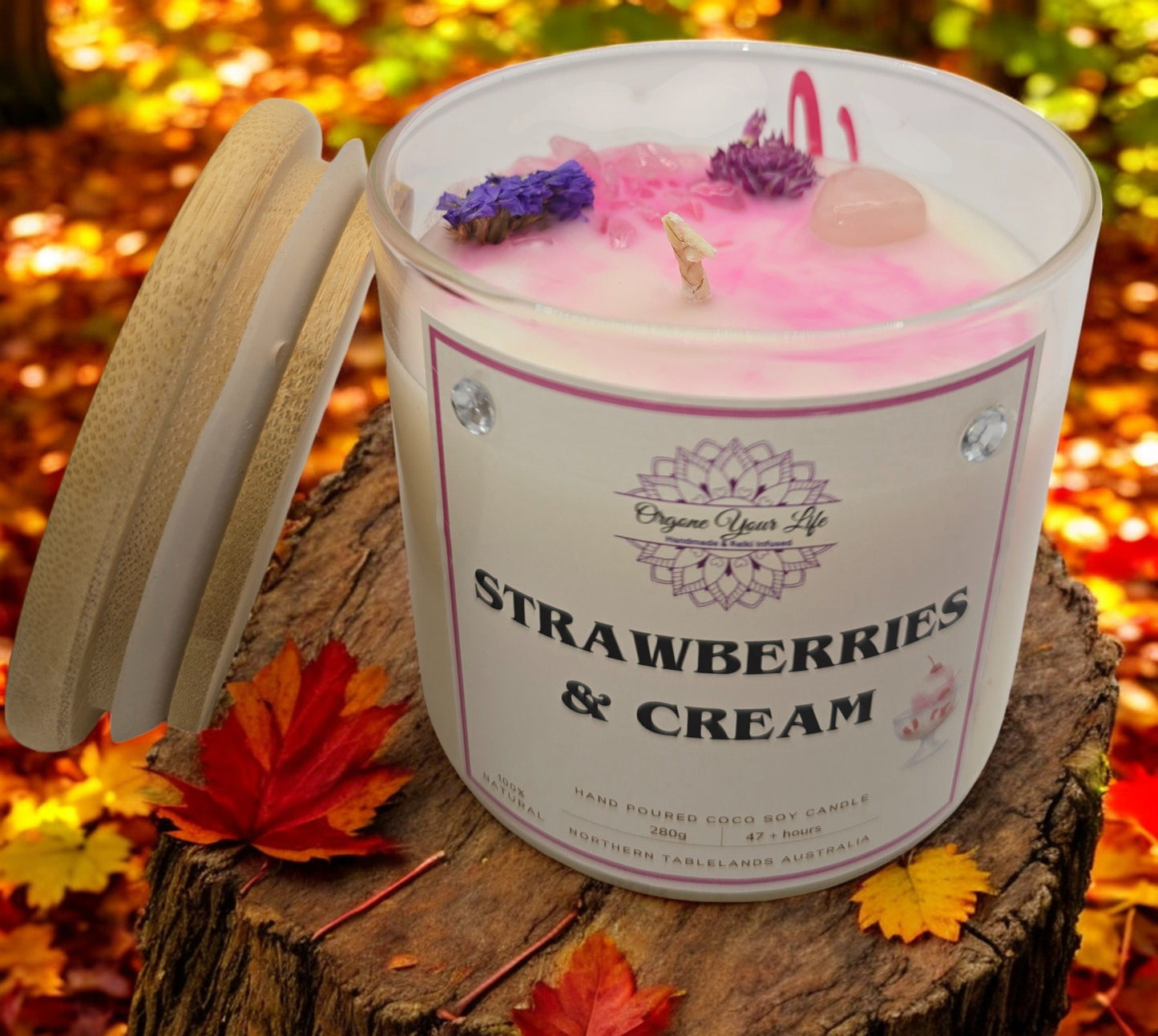 Strong Scented STRAWBERRIES & CREAM Marbled Pure Coco Soy Wax Candles Hand poured - 185G/280G/330g