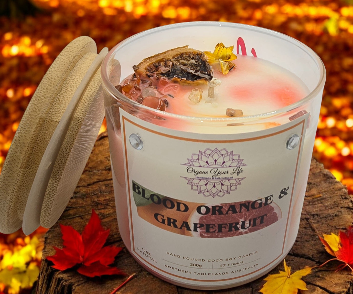 Strong Scented BLOOD ORANGE & GRAPEFRUIT Marbled Organic Coco Soy Wax Candles Hand poured - 240g/280G/330g