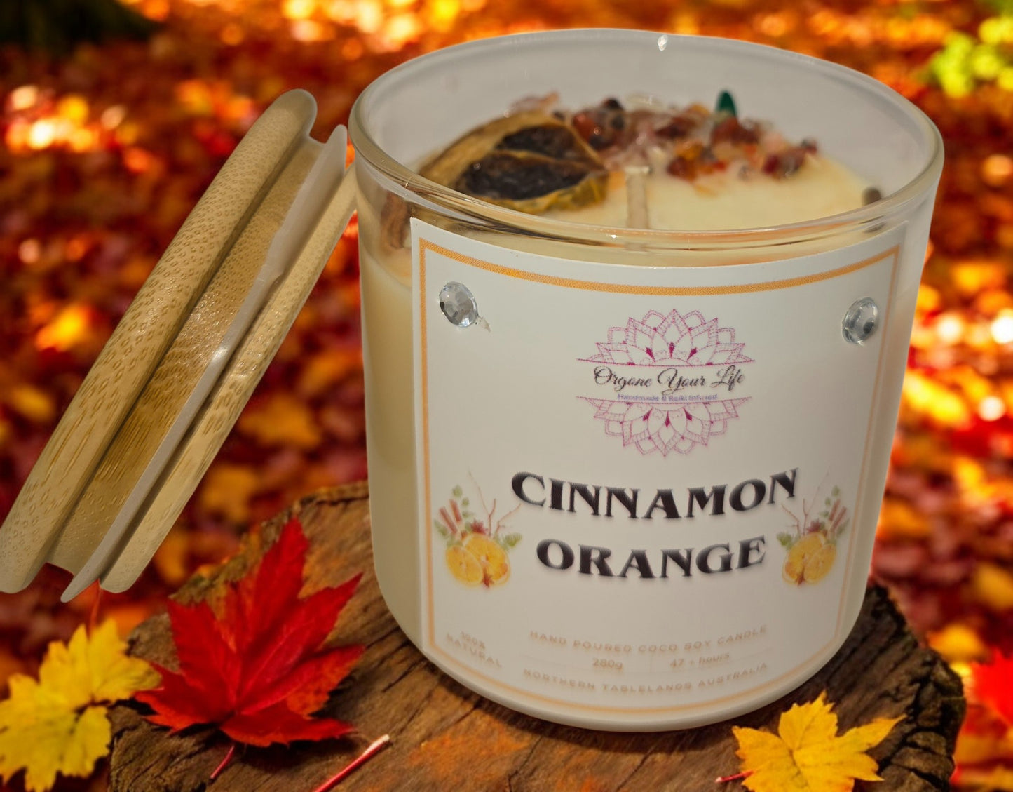 Strong Scented CINNAMON ORANGE Marbled Organic Coco Soy Wax Candles Hand poured - 240g/280G/330G