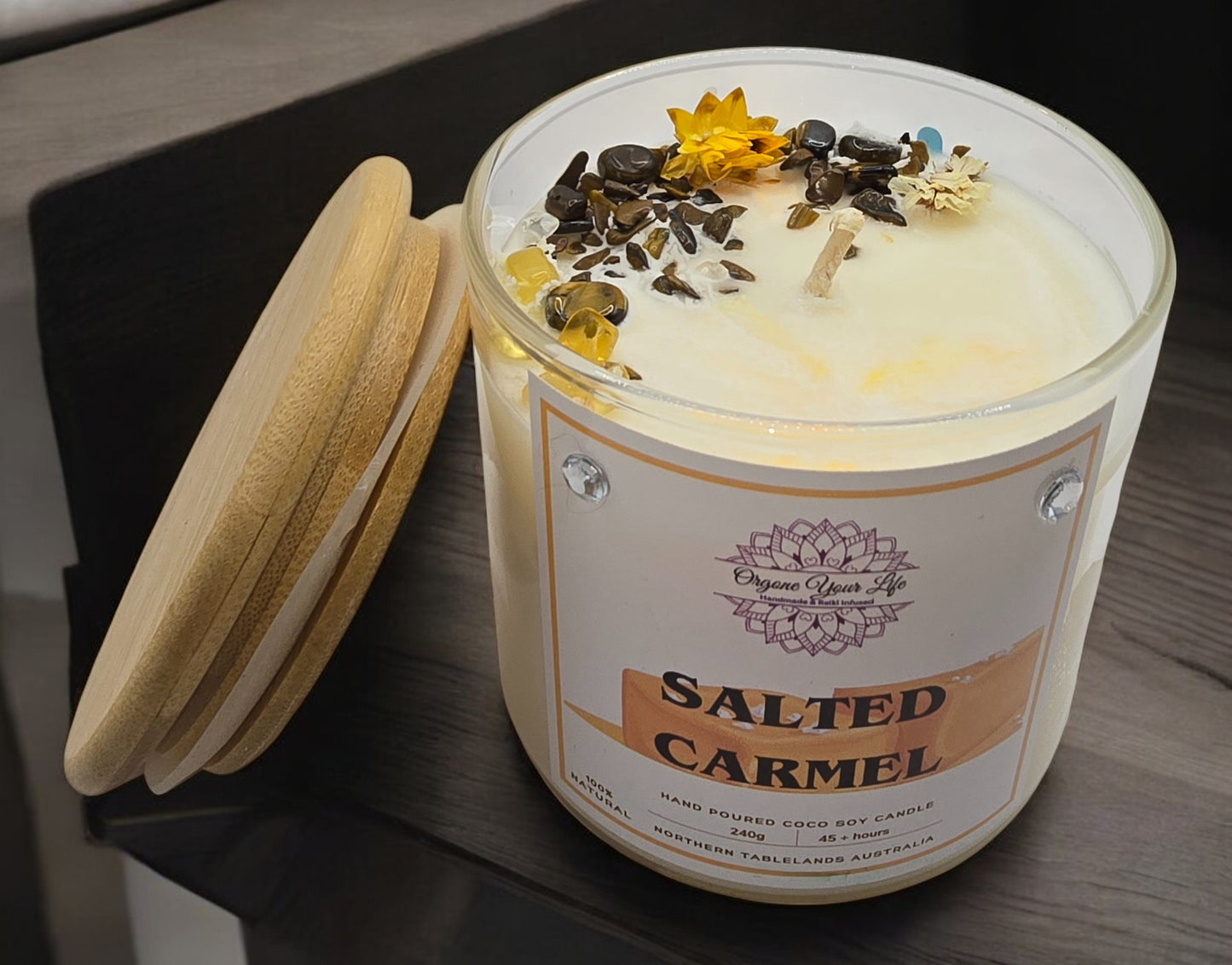 Strong Scented SALTED CARAMEL Marbled Organic Coco Soy Wax Candles Hand poured - 240g/280G/330g
