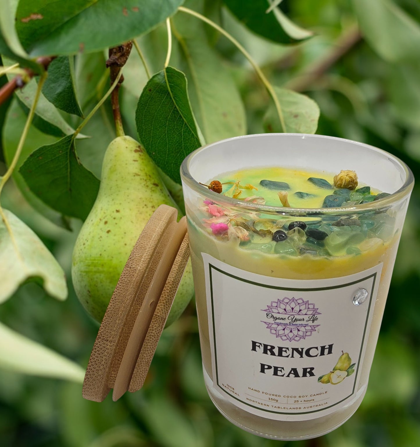 Strong Scented FRENCH PEAR Marbled Organic Coco Soy Wax Candles Hand poured - 240g/280g/330g