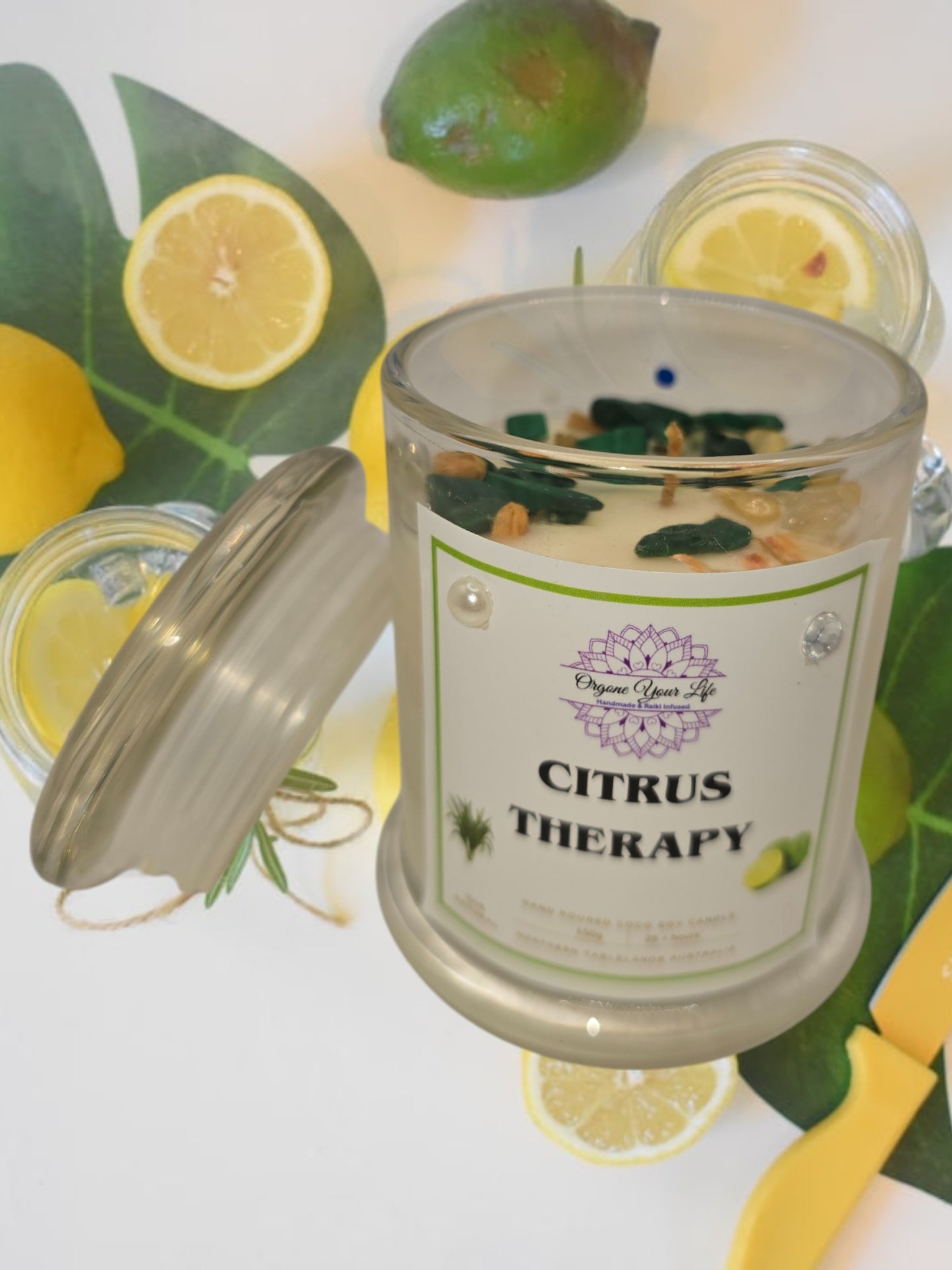Strong Scented CITRUS THERAPY Marbled Organic Coco Soy Wax Candles Hand poured - 185G/240g/280g/330g