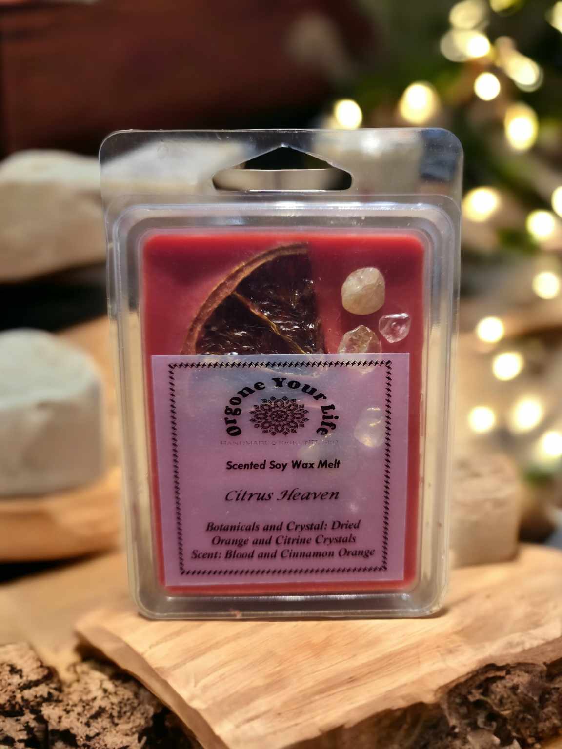 Strong Scented Soy Wax Melts with Crystals, Flowers Dried Orange Hand poured - 80-90g - Gift ideas - Made in Australia