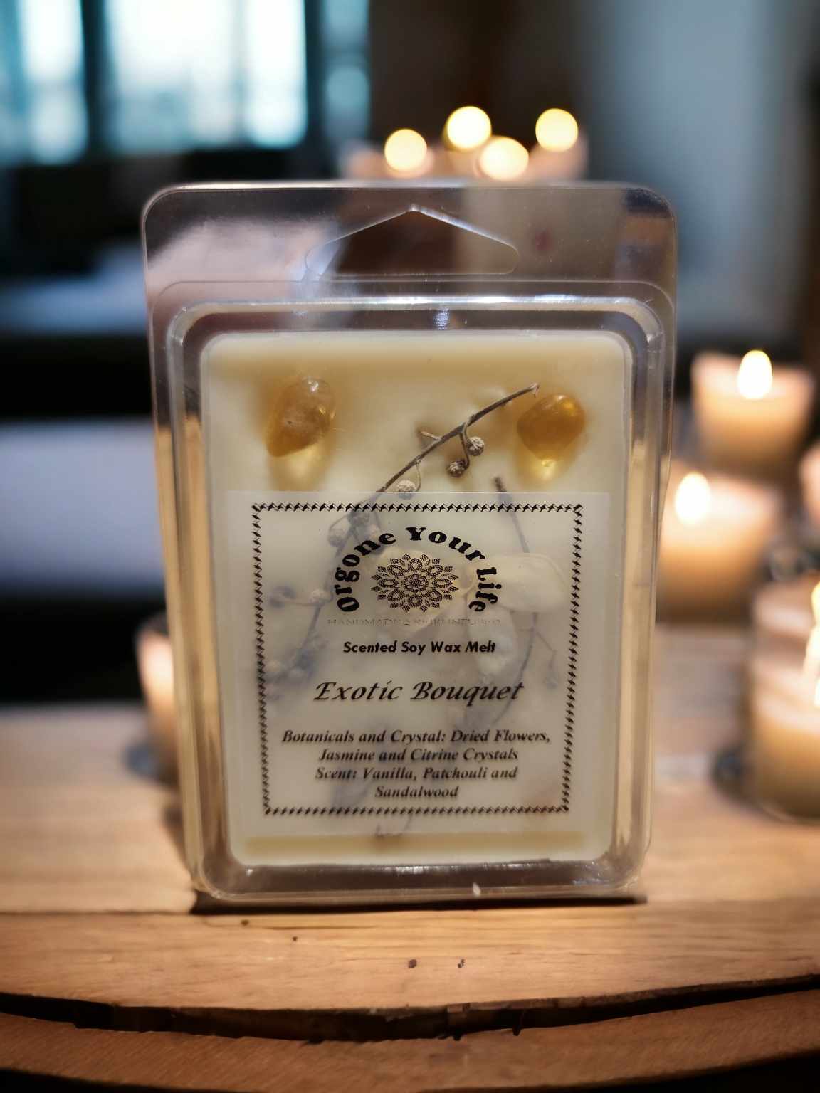Strong Scented Soy Wax Melts with Crystals, Flowers Dried Orange Hand poured - 80-90g - Gift ideas - Made in Australia