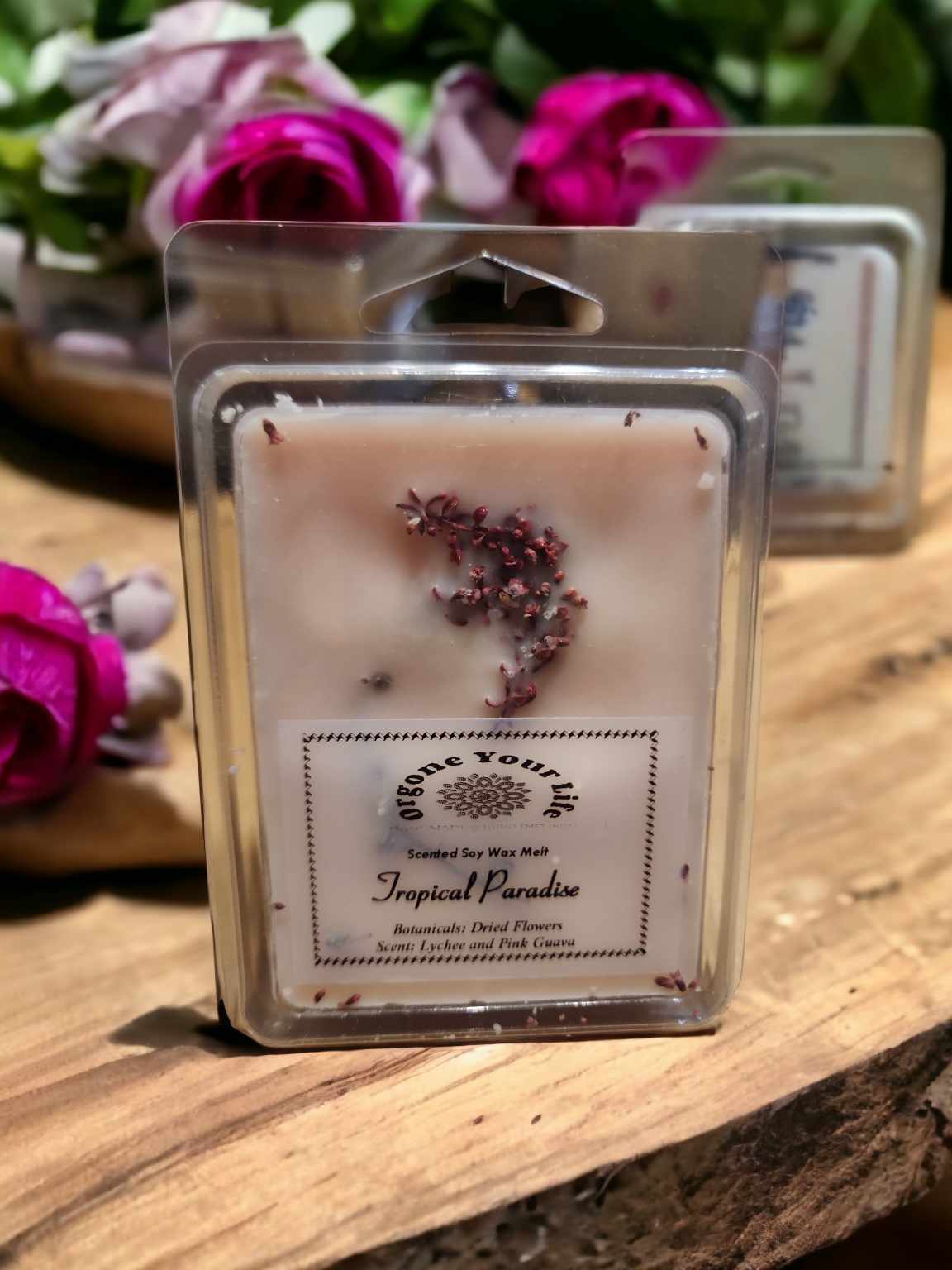 Strong Scented Soy Wax Melts with Crystals, Flowers Dried Orange Hand poured - 80-90g - Gift ideas - Made in Australia