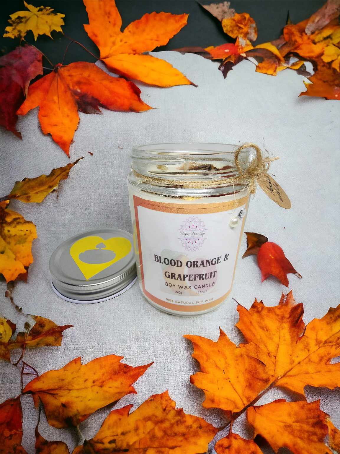 Strong Scented BLOOD ORANGE & GRAPEFRUIT Marbled Organic Coco Soy Wax Candles Hand poured - 240g/280G/330g