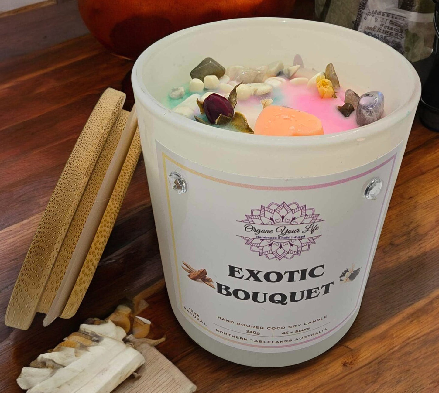 Strong Scented EXOTIC BOUQUET Marbled Organic Coco Soy Wax Candles Hand poured - 240g/280g/330g