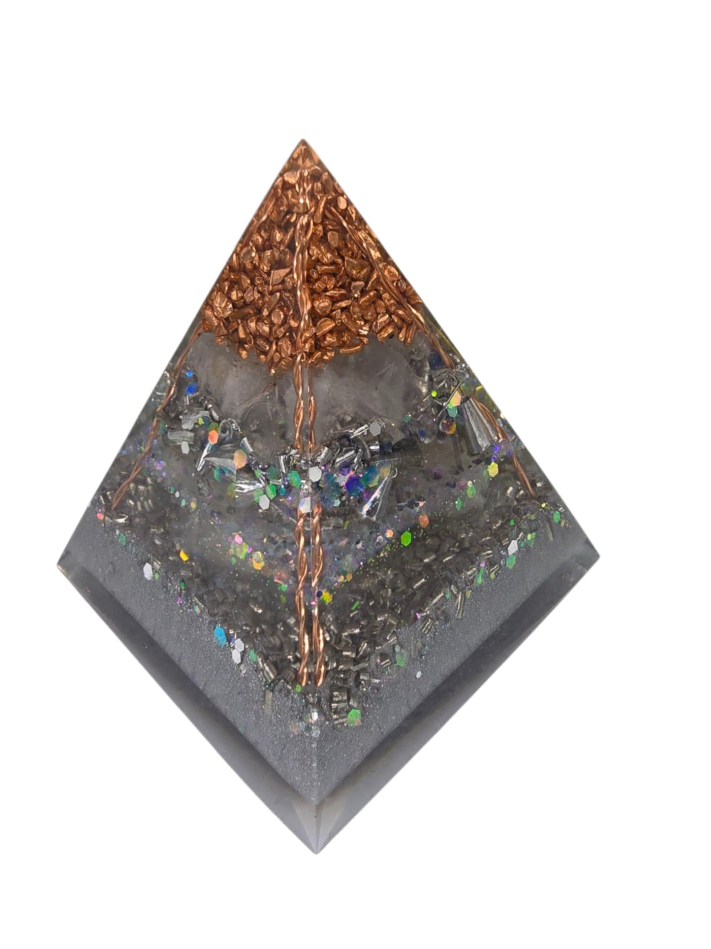 Divine Alignment Orgone Pyramid Clear Quartz Rose Quartz (432Hz Tuned) Reiki and Scalar Infused 8cm