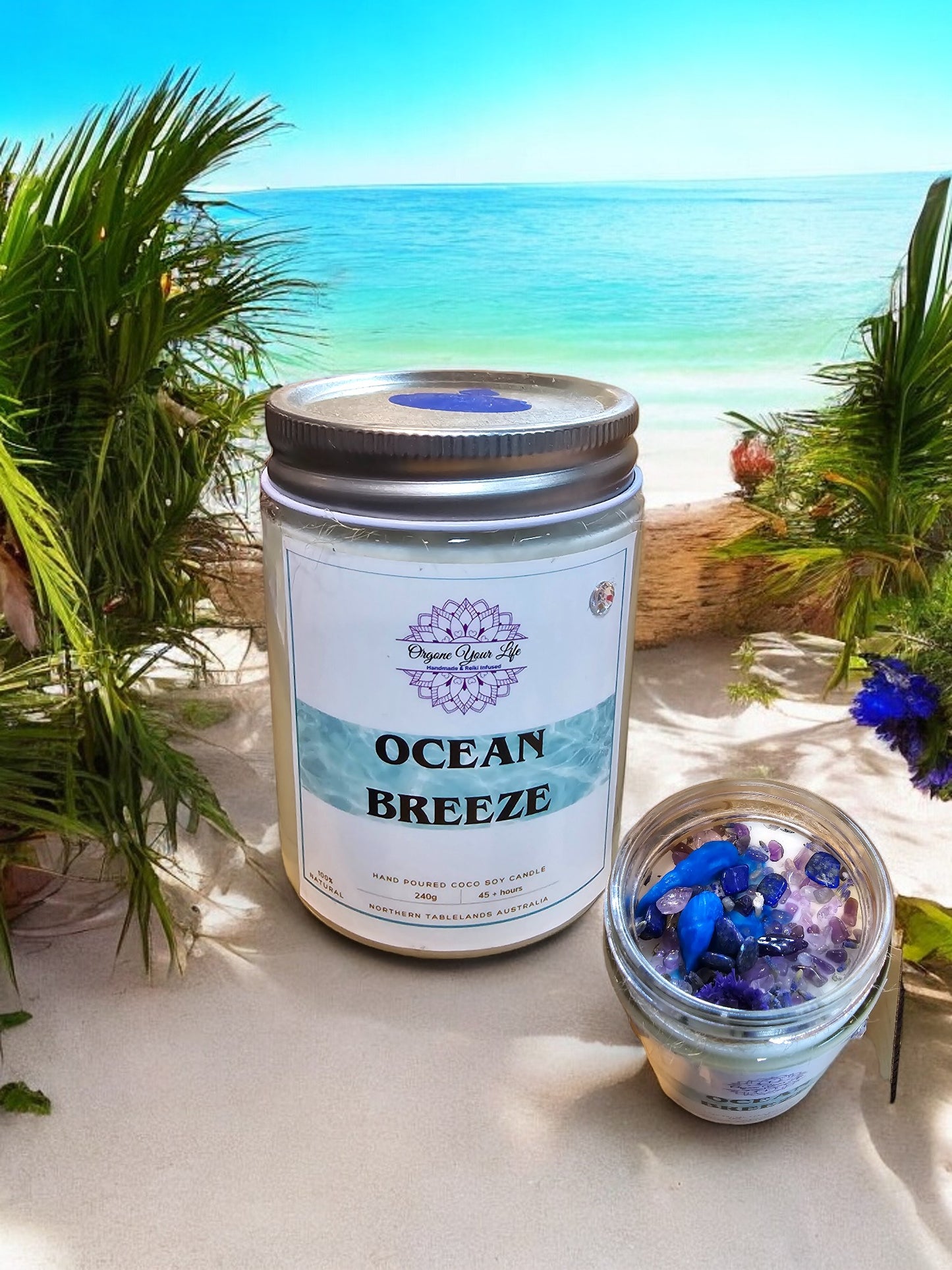 Strong Scented OCEAN BREEZE Marbled Blue Organic Coco Soy Wax Candles Hand poured - 185g/240g/280g/g/330g
