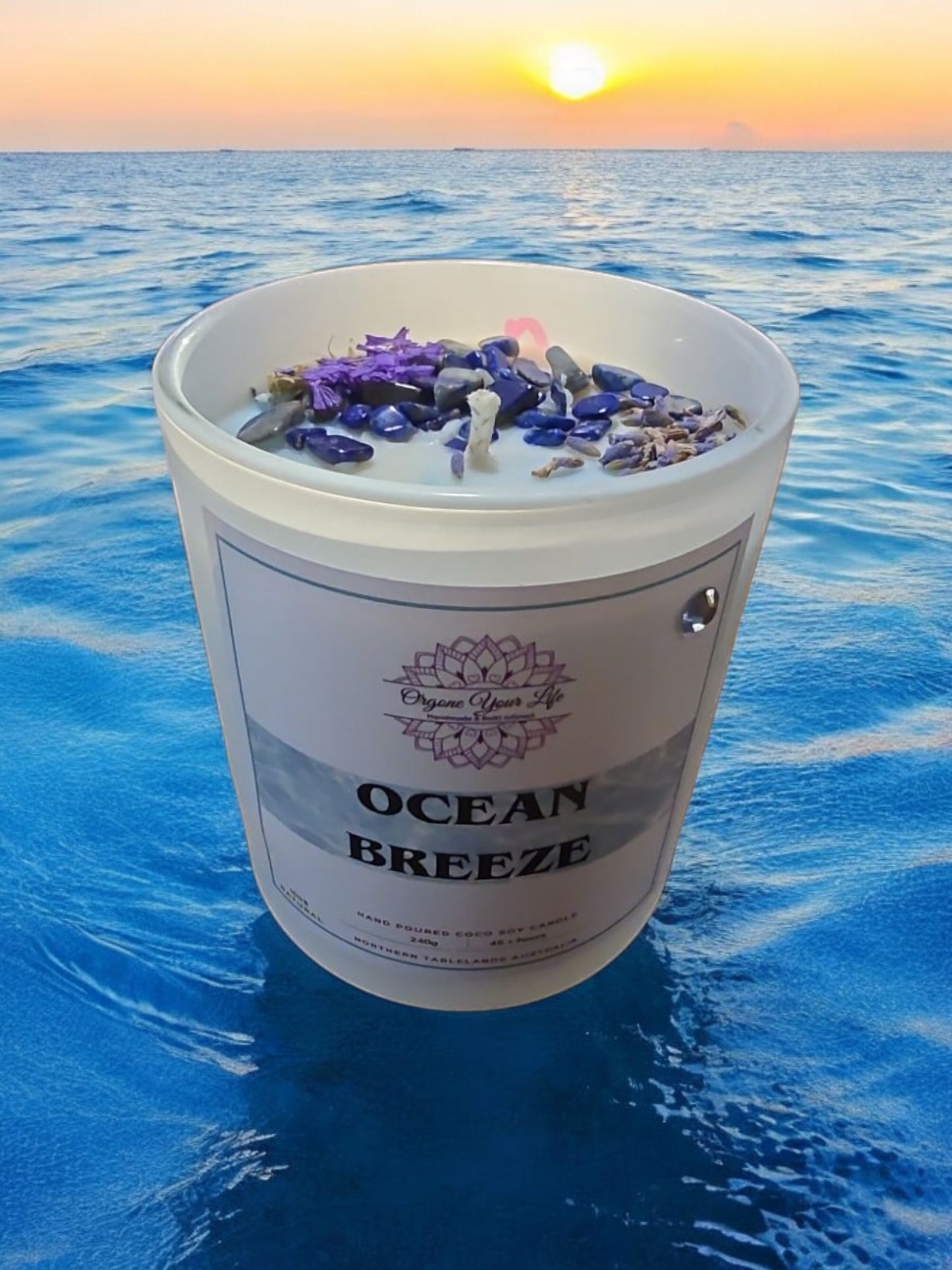 Strong Scented OCEAN BREEZE Marbled Blue Organic Coco Soy Wax Candles Hand poured - 185g/240g/280g/g/330g
