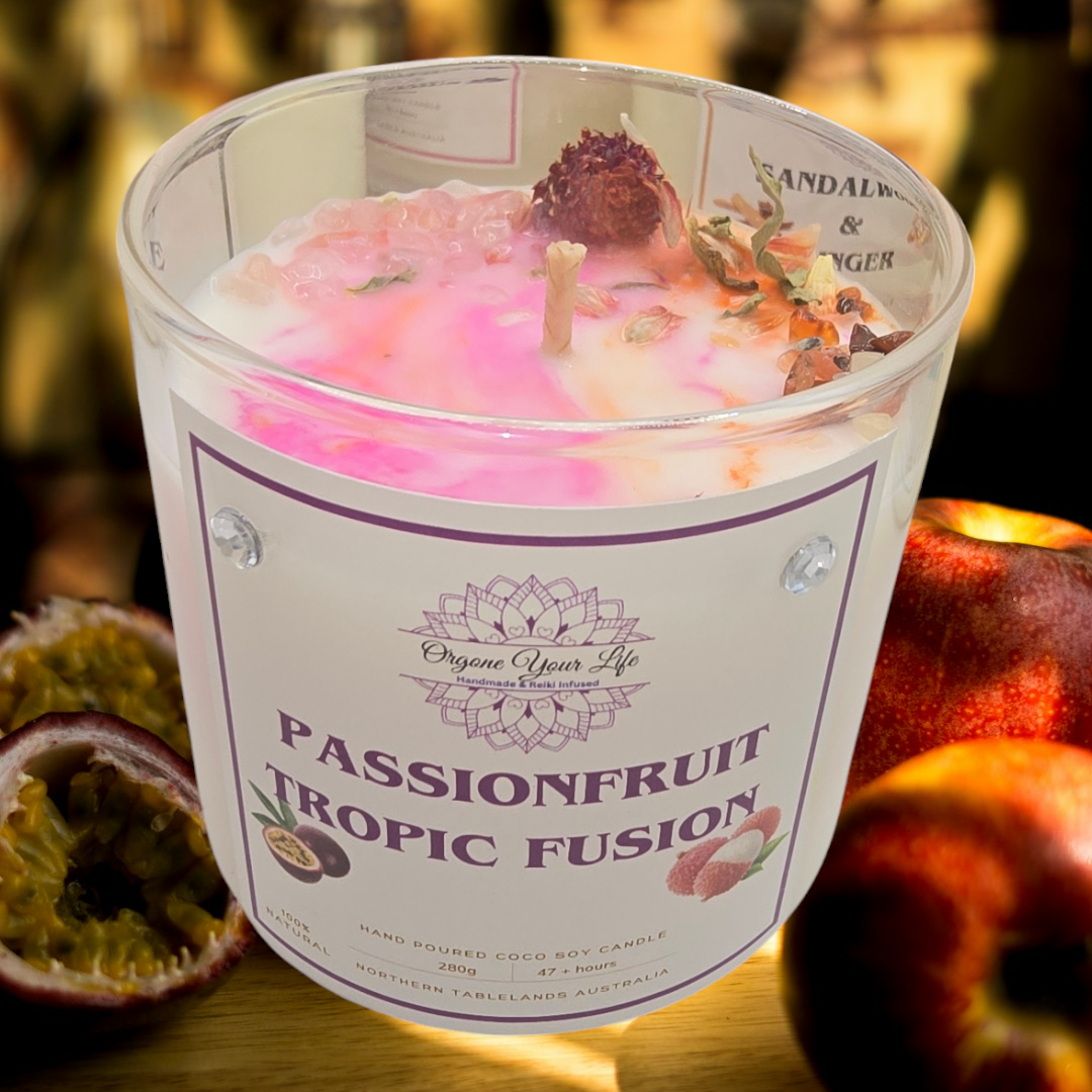 Strong Scented PASSIONFRUIT TROPIC FUSION Marbled Organic Coco Soy Wax Candles Hand poured - 185g/280g/330g