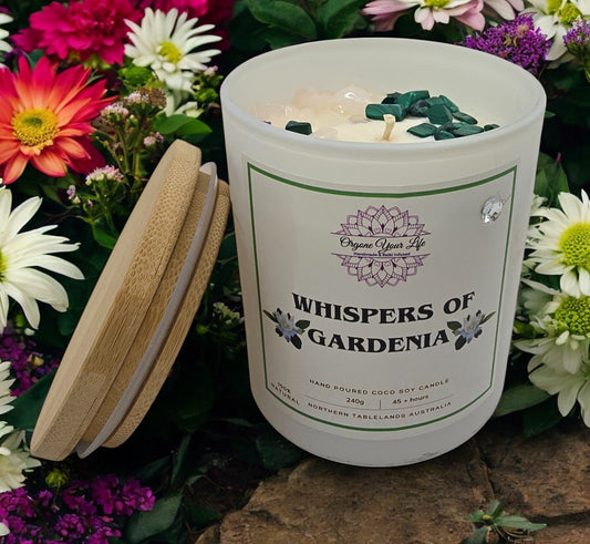 Strong Scented WHISPERS OF GARDENIA Marbled Organic Coco Soy Wax Candles 185g/280g/330g