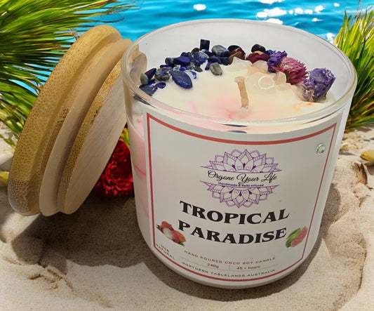 Strong Scented TROPICAL PARADISE Marbled Organic Coco Soy Wax Candles  Hand poured - 240g/280G/330G