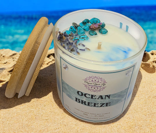 Strong Scented OCEAN BREEZE Marbled Blue Organic Coco Soy Wax Candles  Hand poured - 185g/240g/280g/g/330g