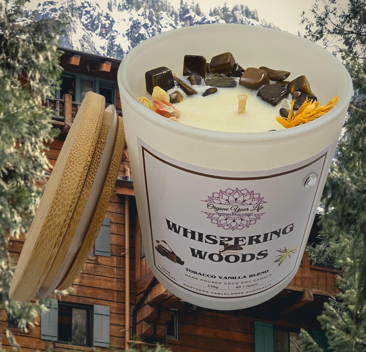 Strong Scented WHISPERING WOODS Marbled Organic Coco Soy Wax Candle  Hand Poured - 240g/280g/330gU