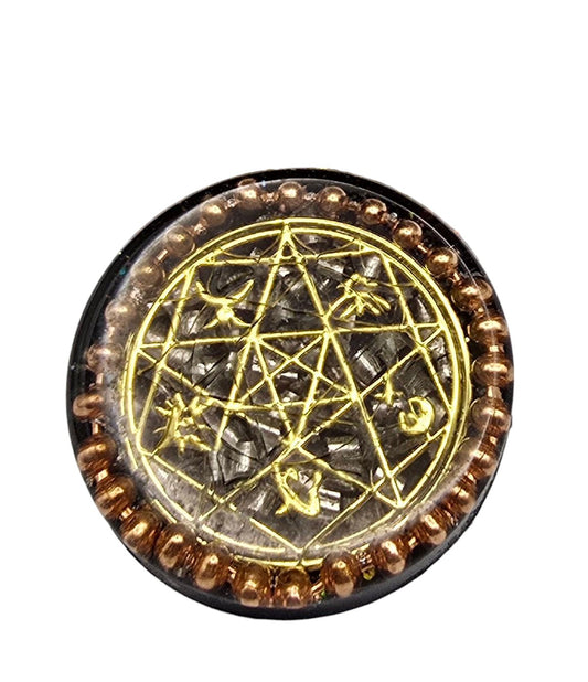 4cm Orgonite Disc – Orgone Pocket Rocket Shungite Magnetite with Sacred Geometry Copper Beads