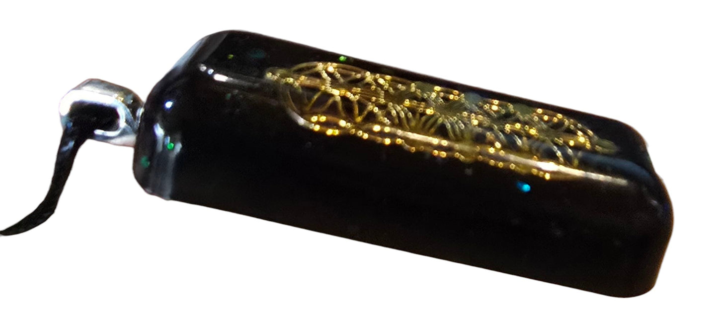 DNA Light Code Orgonite Pendant – Orgone Reiki & Scalar Infused Shungite & Magnetite Crystals 4cm