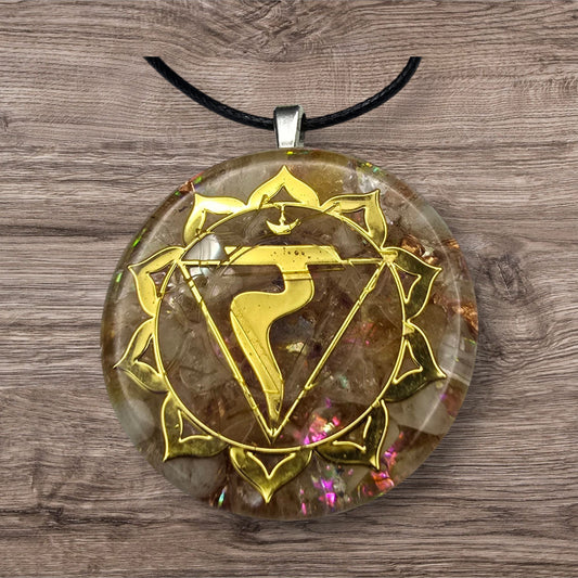 Solar Plexus Orgone Pendant – Citrine Copper Nuggets Sacred Geometry Shield (432Hz Tuned) 4cm