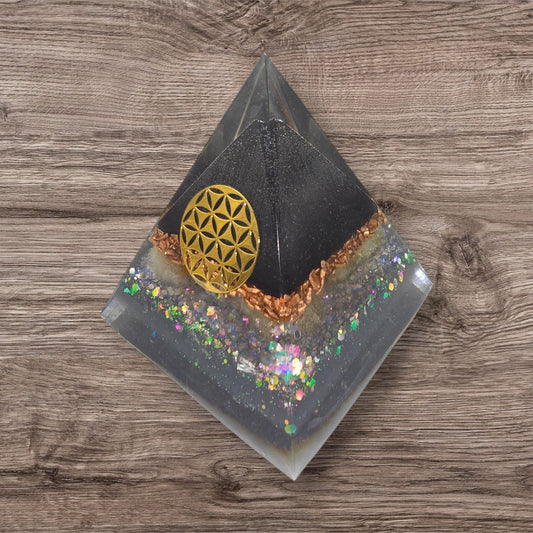 Solar Shield Obsidian Citrine Shungite Orgone Pyramid (432Hz Tuned) Reiki and Scalar Infused 9cm