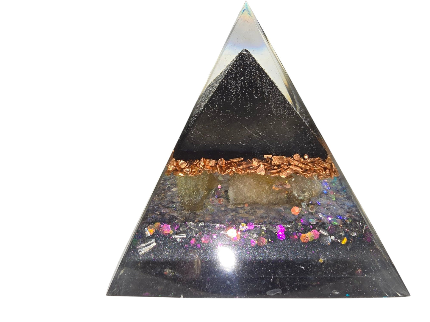 Solar Shield Obsidian Citrine Shungite Orgone Pyramid (432Hz Tuned) Reiki and Scalar Infused 9cm