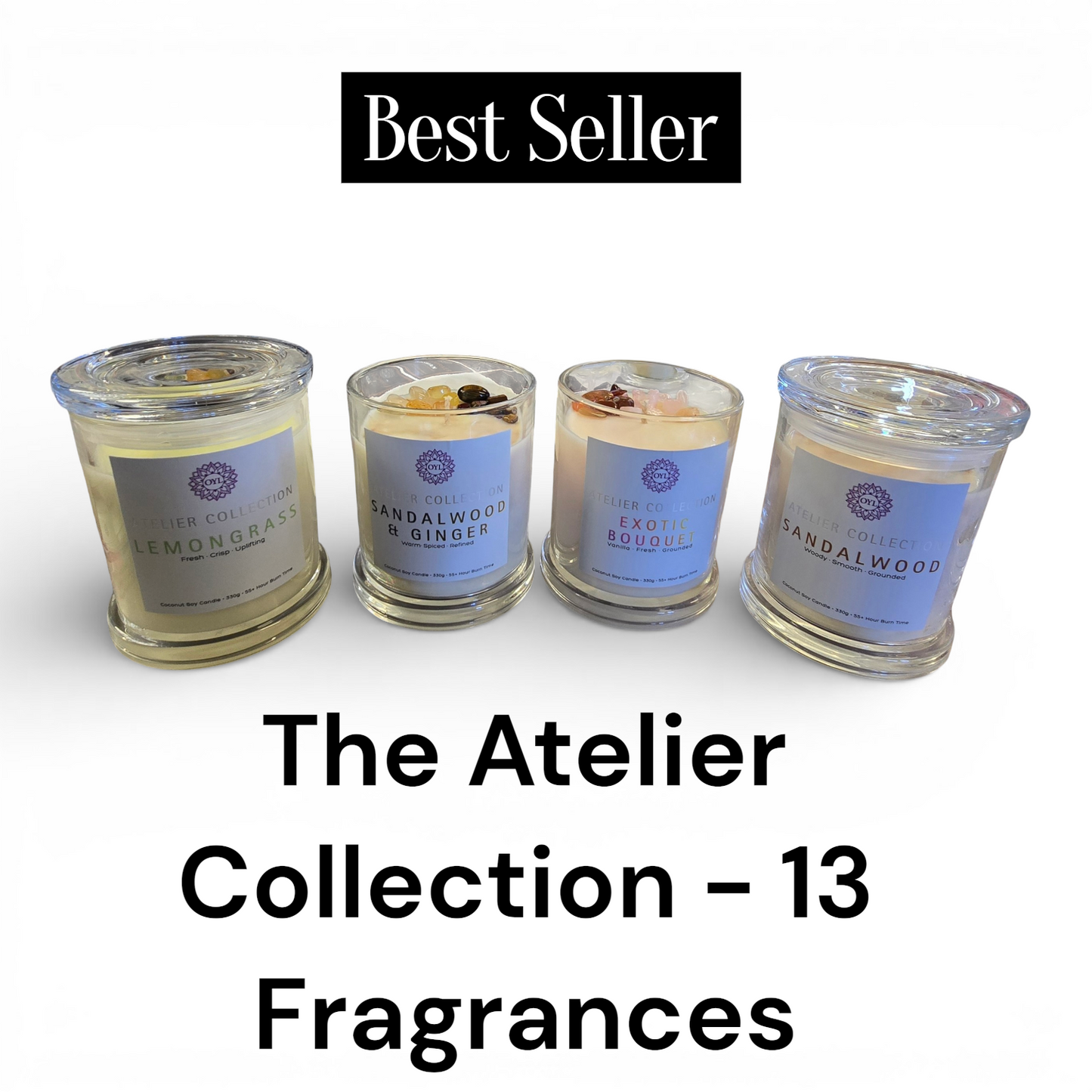 Luxury Coconut Soy Candles Australia | Crystal-Infused Scented Candles – The Atelier Collection 185g | 330g