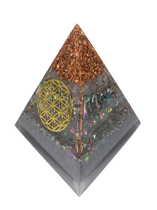Divine Alignment Orgone Pyramid Clear Quartz Rose Quartz  (432Hz Tuned) Reiki and Scalar Infused 8cm