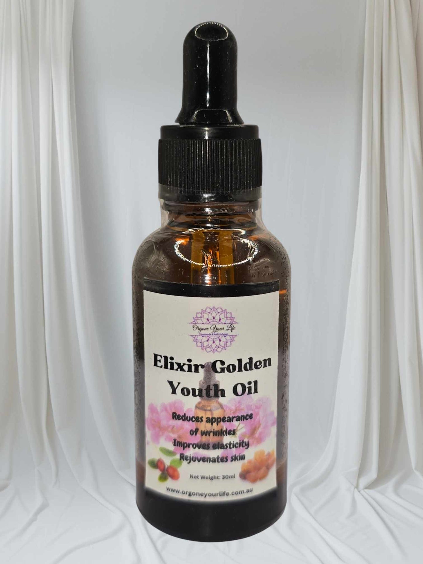 Elixir Golden Youth Oil-100% Organic Jojoba Oil & Organic Hexane Free Castor Oil + Geranium and Frankincense Essential Oil 30g