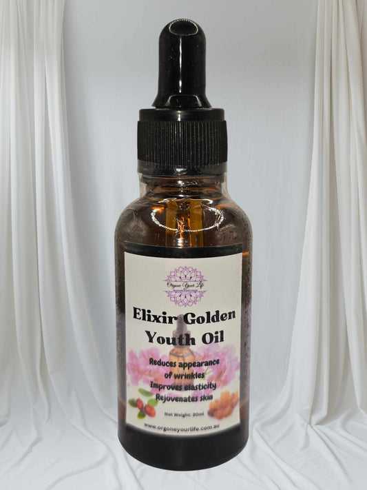 Elixir Golden Youth Oil-100% Organic Jojoba Oil & Organic Hexane Free Castor Oil + Geranium and Frankincense Essential Oil 30g