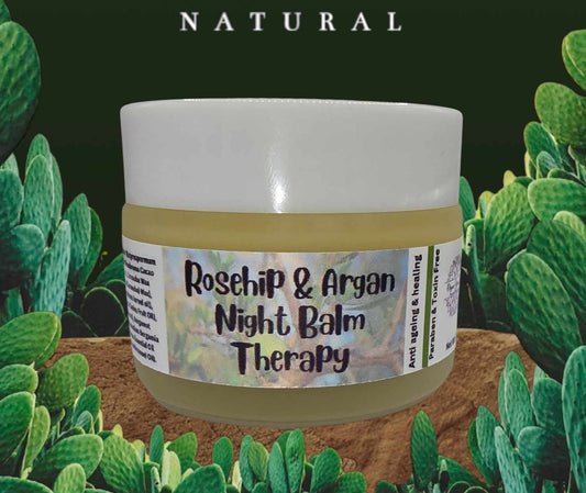 Natural Toxin Free Rosehip & Argan Oil Night Balm Therapy - Organic Shea Cocoa Carnauba Wax Essential Oil 20g & 40g
