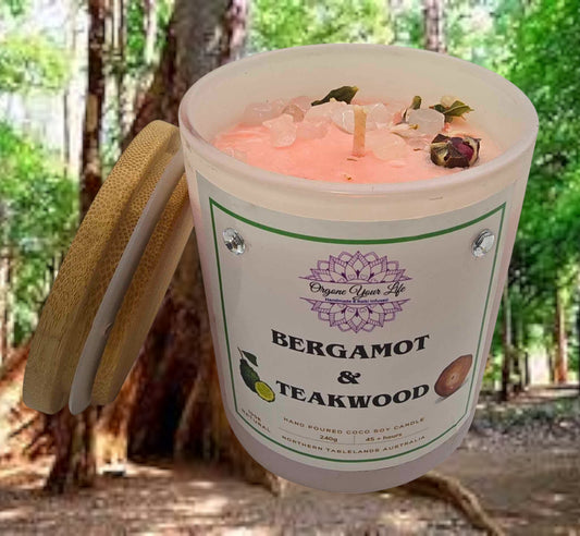 Strong Scented  Candle BERGAMOT & TEAKWOOD Marbled Organic Coco Soy Wax Hand poured - 240g/280g/330gn AU