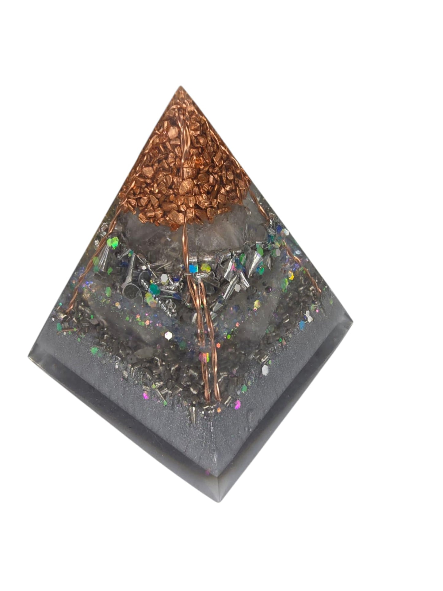 Divine Alignment Orgone Pyramid Clear Quartz Rose Quartz  (432Hz Tuned) Reiki and Scalar Infused 8cm
