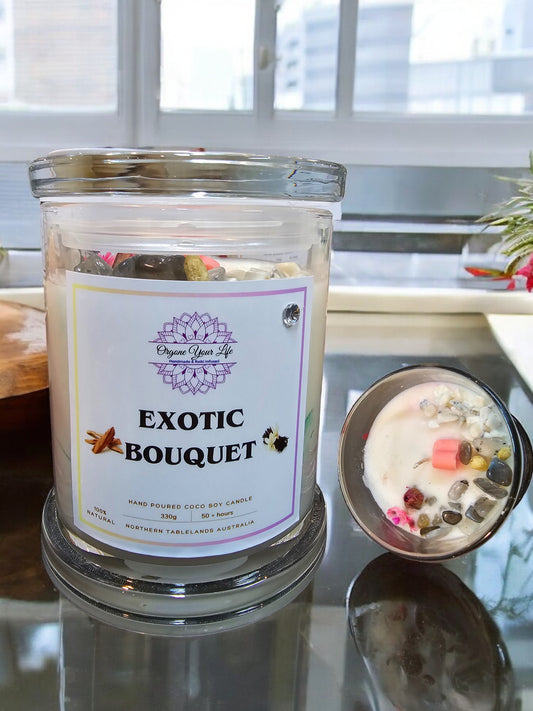 Strong Scented EXOTIC BOUQUET Marbled Organic Coco Soy Wax Candles  Hand poured - 240g/280g/330g