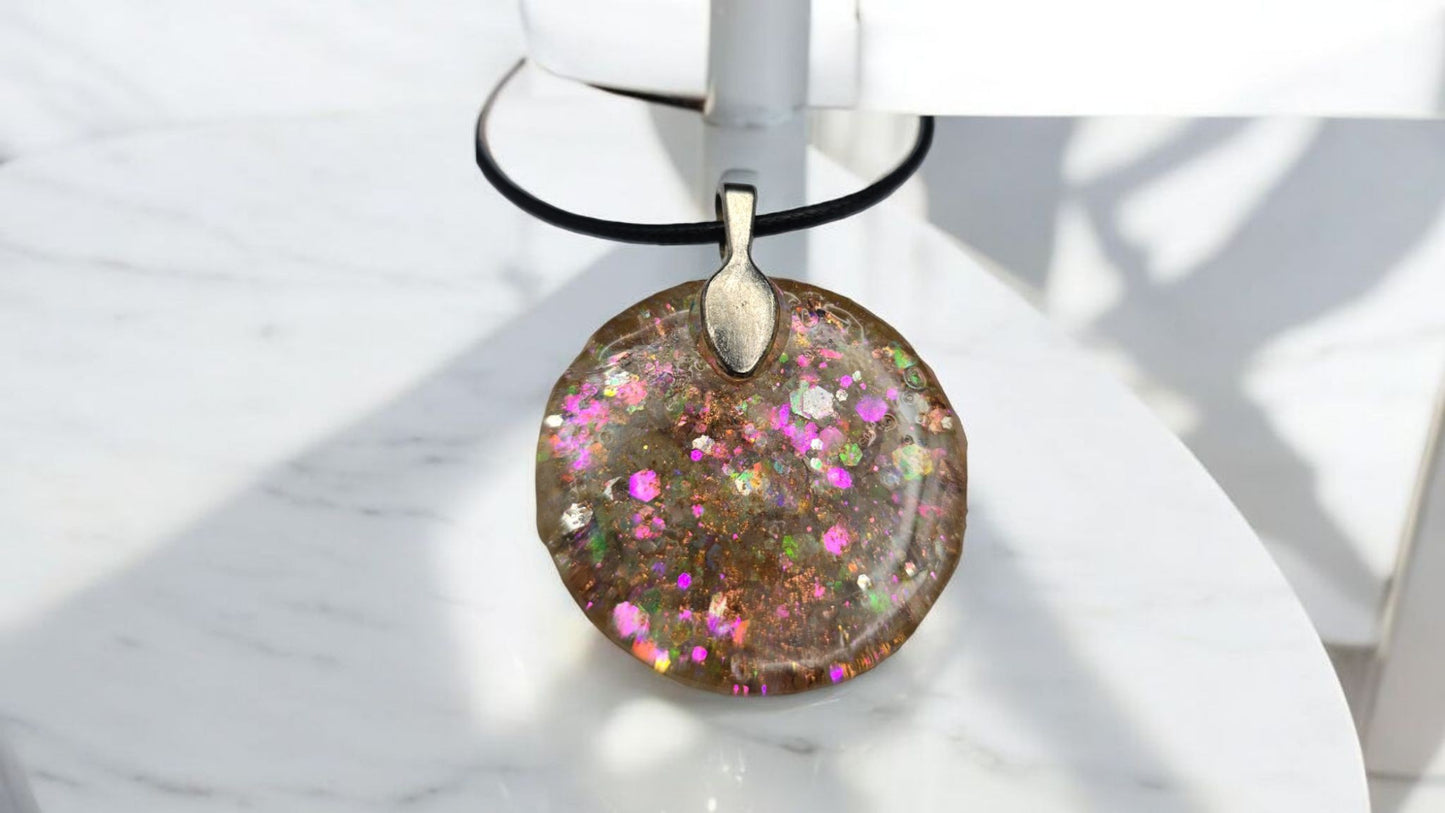 Solar Plexus Orgone Pendant – Citrine Copper Nuggets Sacred Geometry Shield (432Hz Tuned) 4cm Dome Shaped