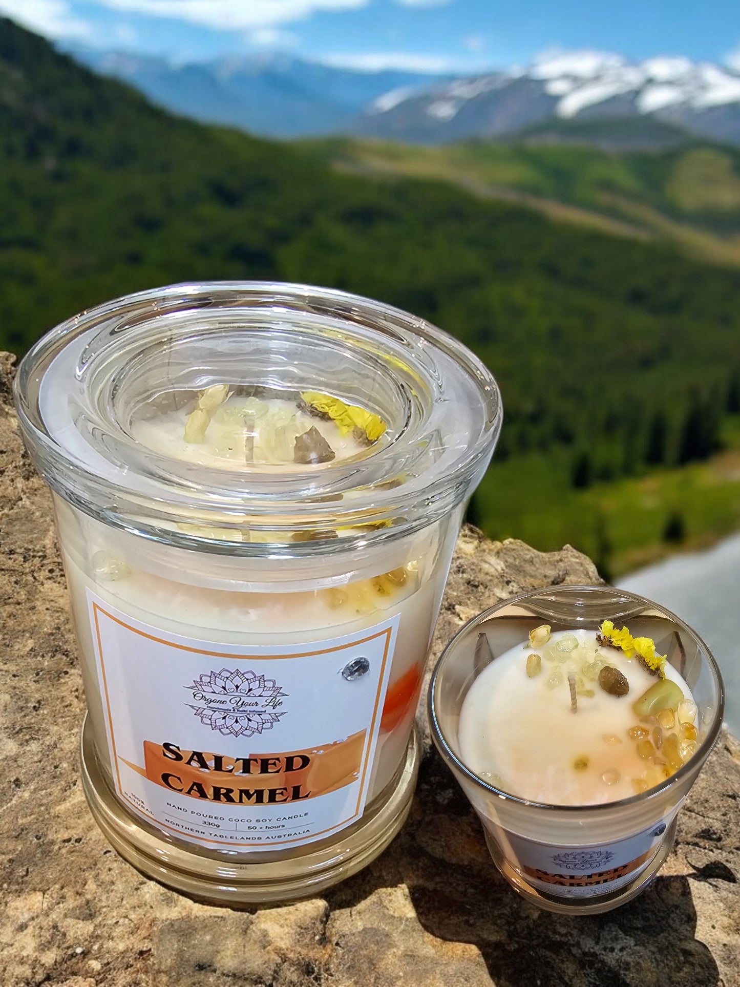Strong Scented SALTED CARAMEL Marbled Organic Coco Soy Wax Candles Hand poured - 240g/280G/330g