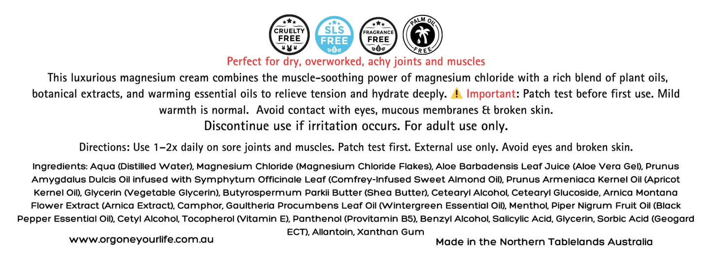 Magnesium Deep Muscle & Joint Therapy Cream | Natural Arthritis Relief with Menthol & Comfrey (Toxin-Free, 100g)