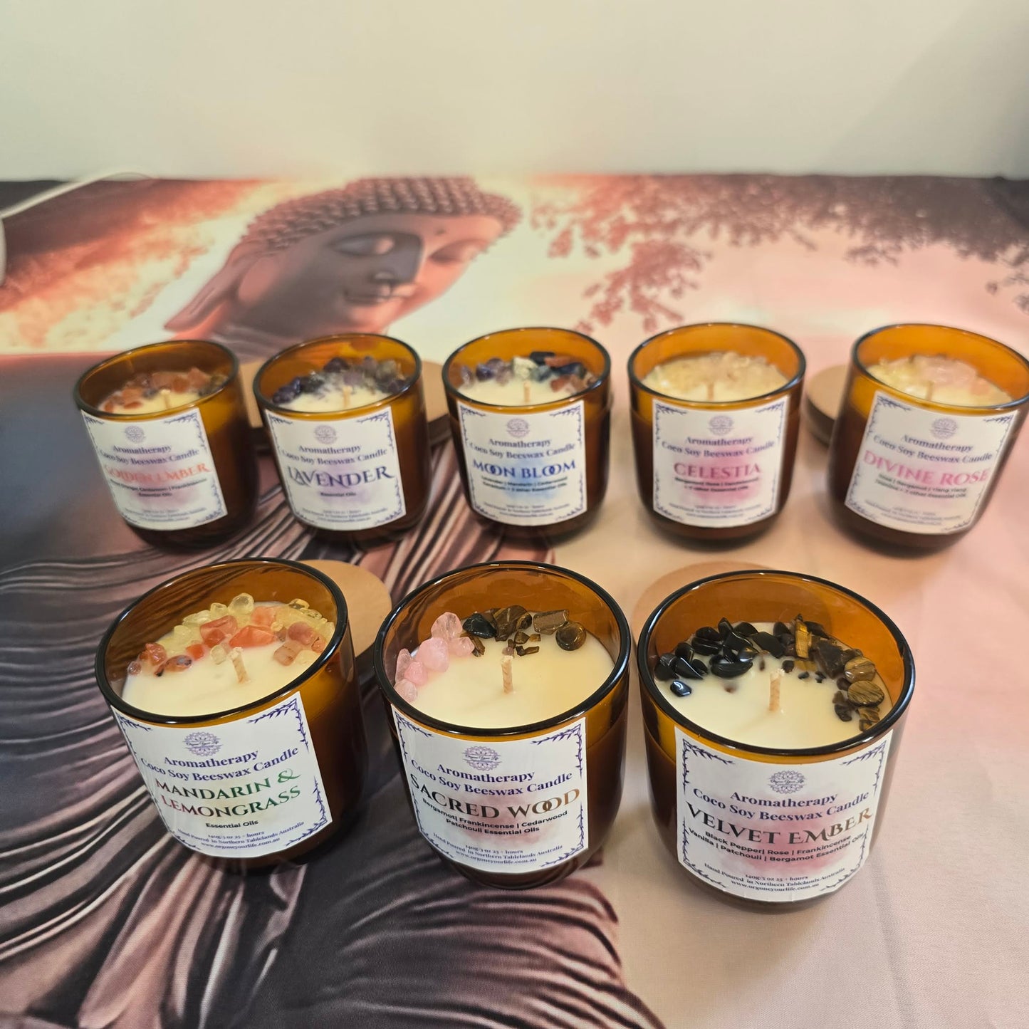 Aura Collection – Crystal Infused Aromatherapy Candles - Reiki Infused 140g - Choose Your Scent