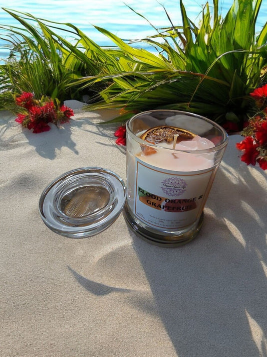 Strong Scented BLOOD ORANGE & GRAPEFRUIT Marbled Organic Coco Soy Wax Candles  Hand poured - 240g/280G/330g